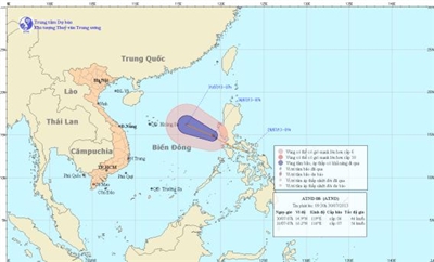 Áp thấp nhiệt đới vào biển Đông mỗi giờ đi được khoảng 10-15 km. Ảnh: Trung tâm Dự báo Khí tượng Thủy văn Trung ương.